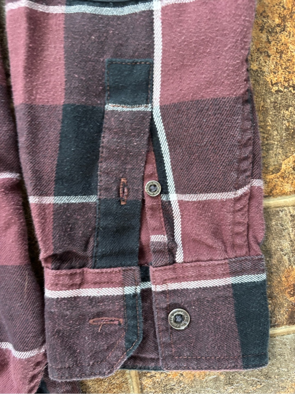 Wrangler Maroon and Black Plaid Button-Down Shirt with Elbow Patches - Picture 4 of 7